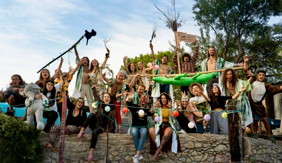 young people pose for a picture at a youth exchange in an intentional eco-community learning about integrating self-knowledge, self-development, community practices with ecological restoration